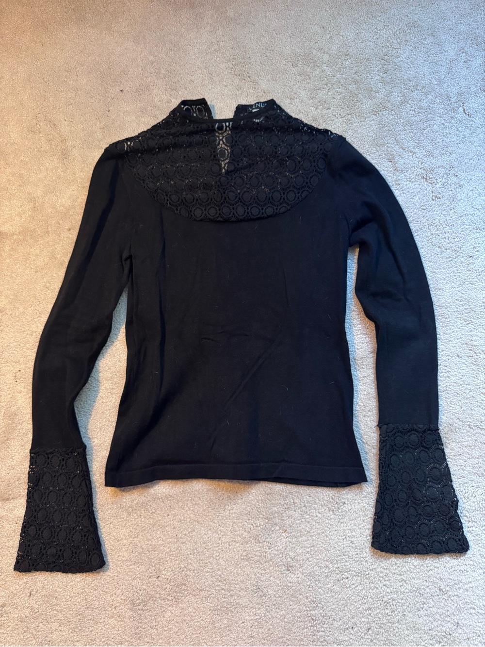 VENUS Black Lace Yoke Long Sleeve Top